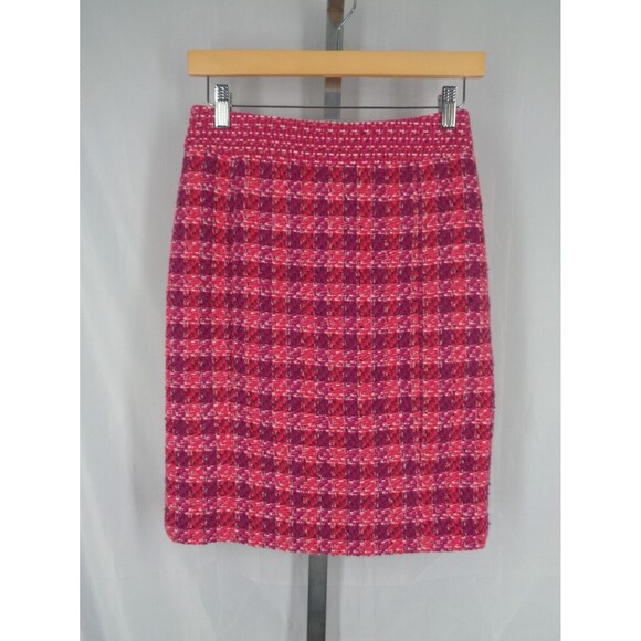 Tory Burch Pink Purple Tweed Darren Straight Pencil Skirt Size 0 New